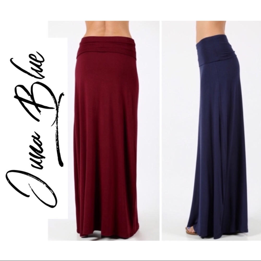 Solid Fold-Over Maxi Skirt